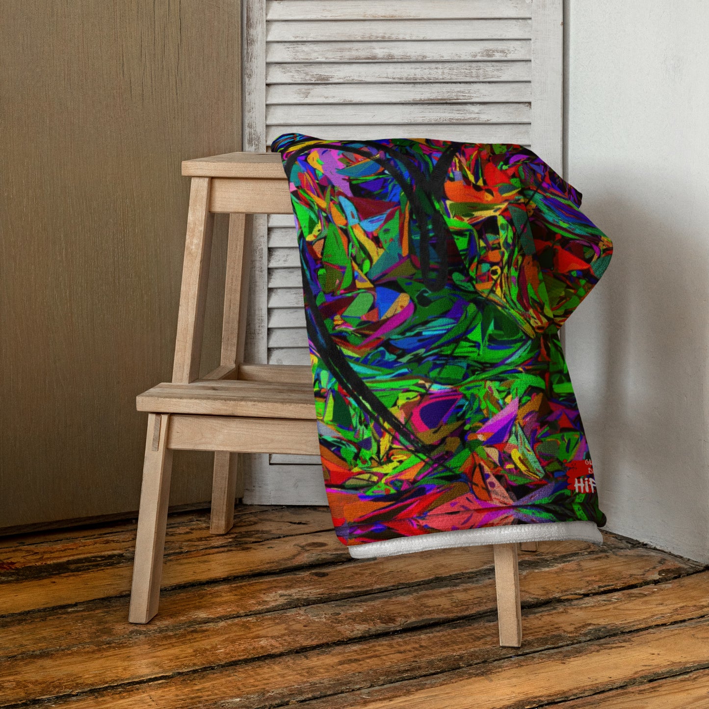 Hipyfi Neon Mythos abstract sublimated beach towel with vibrant neon print design Front-2