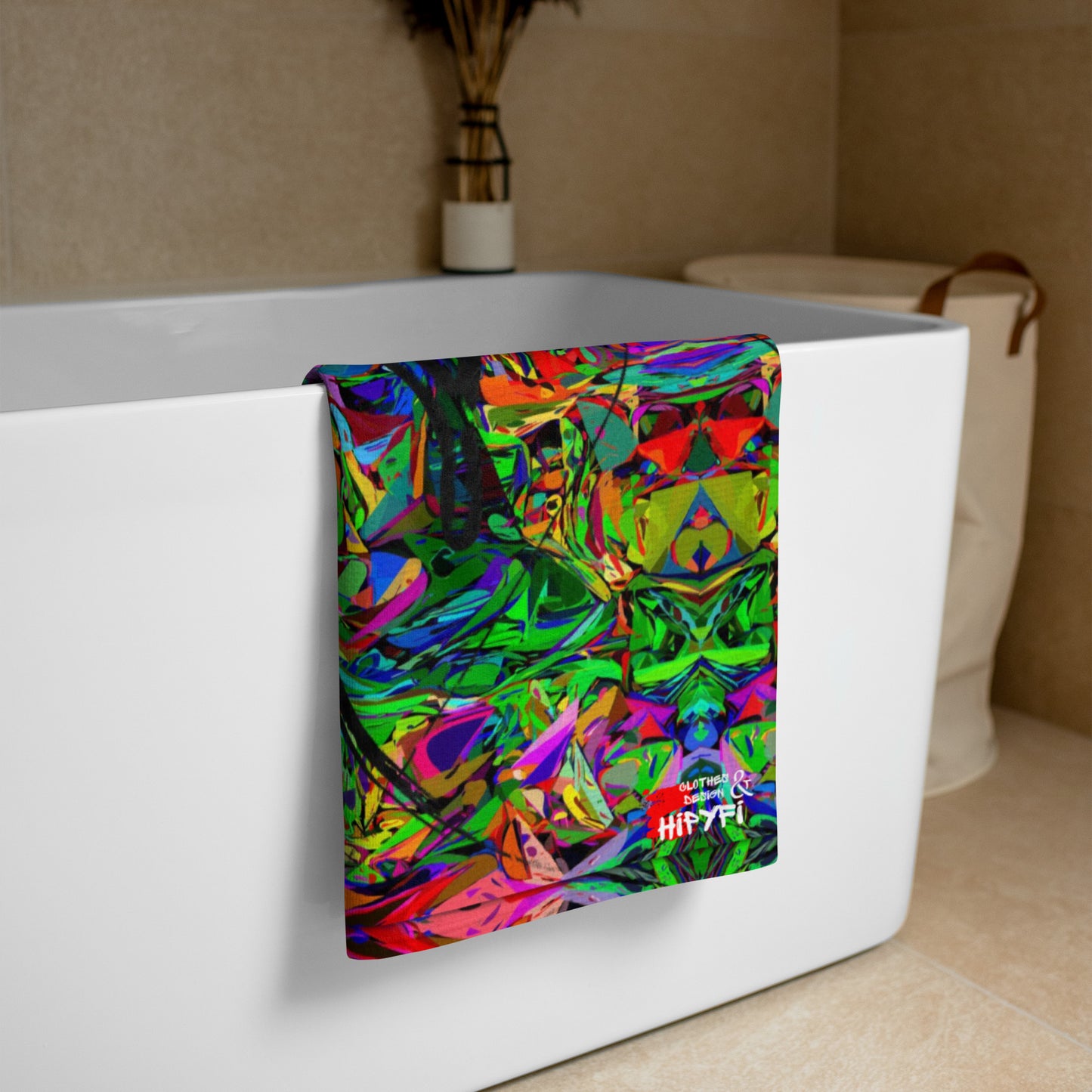Hipyfi Neon Mythos abstract sublimated beach towel with vibrant neon print design Front-3