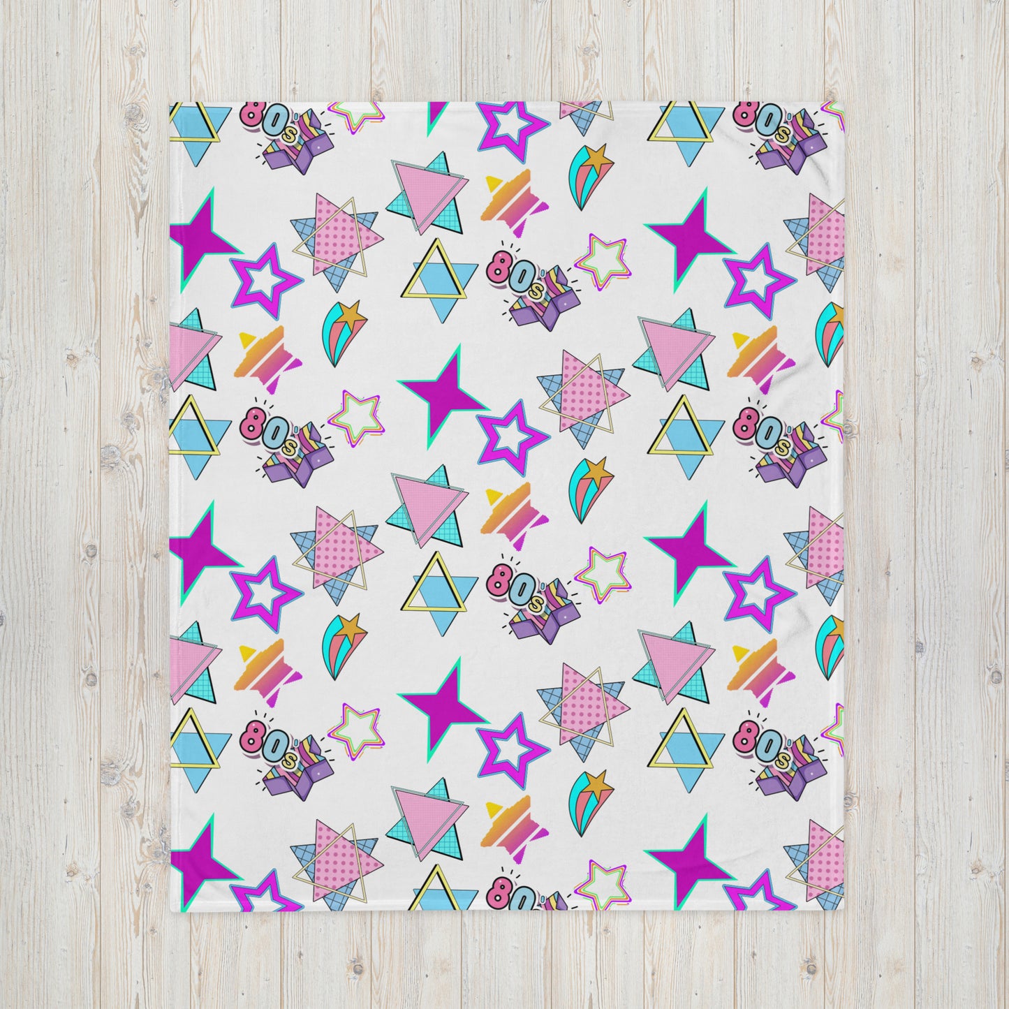 Hipyfi Retro Throw Blanket with 1980s geometric stars and Memphis design in vibrant neon colors 50x60-front-2