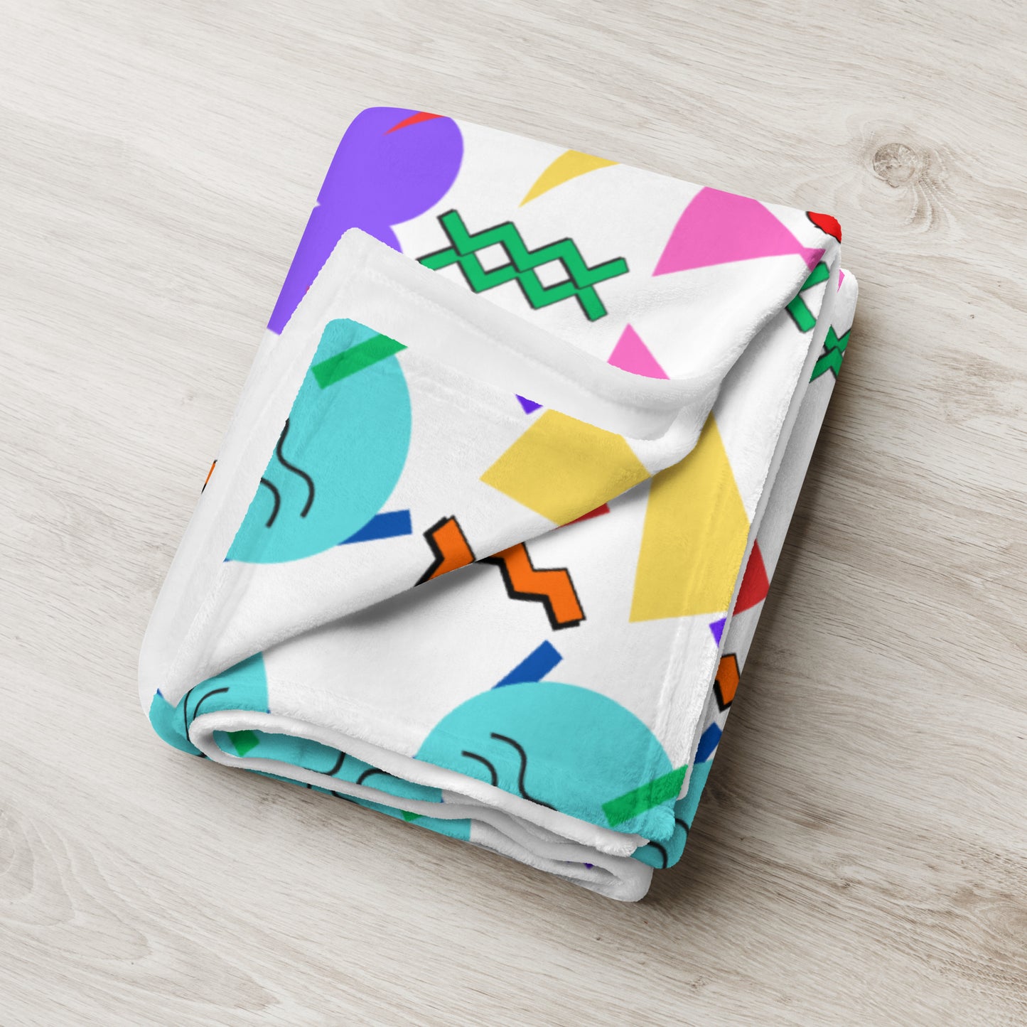 Retro pop geometric throw blanket with colorful 80s Memphis design by Hipyfi Clothes & Design 50x60-lifestyle-5
