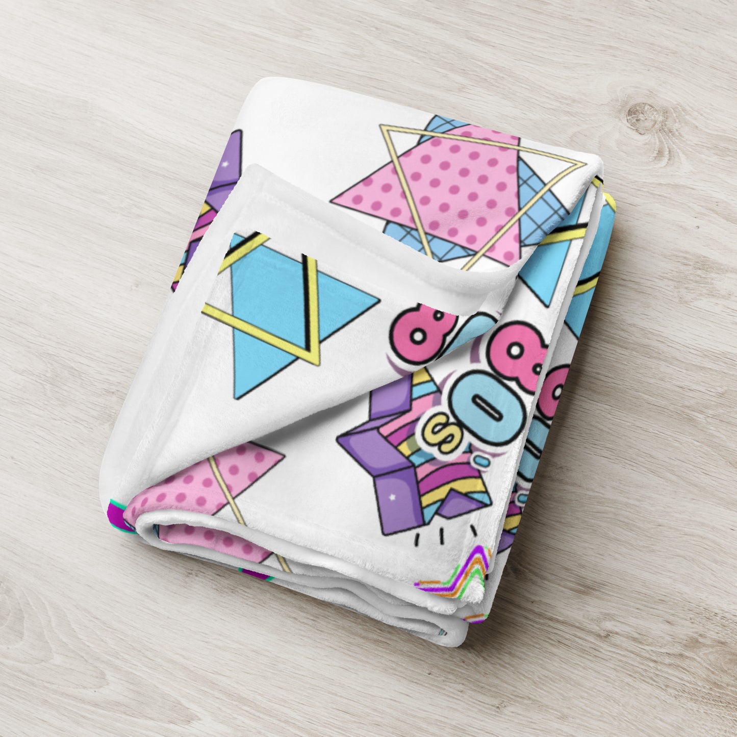 Hipyfi Retro Throw Blanket with 1980s geometric stars and Memphis design in vibrant neon colors 50x60-lifestyle-2