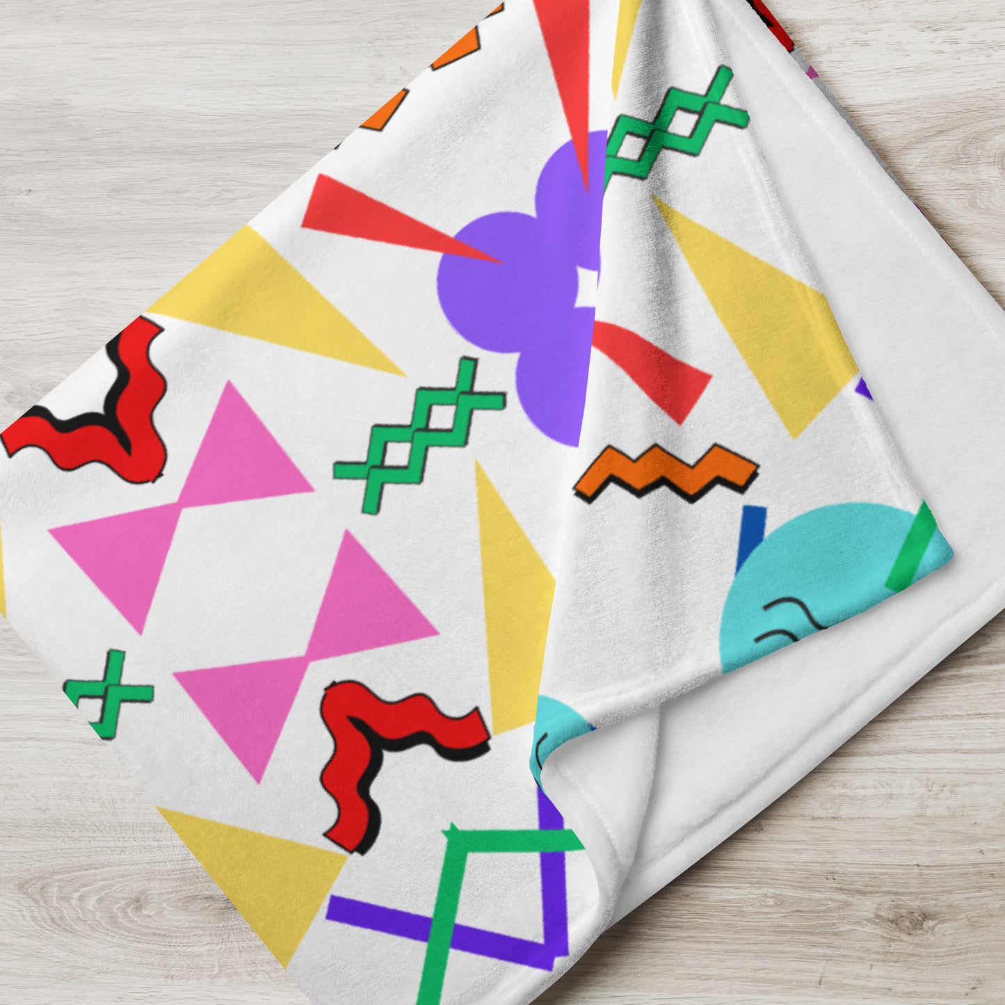 Retro pop geometric throw blanket with colorful 80s Memphis design by Hipyfi Clothes & Design 50x60-lifestyle-6