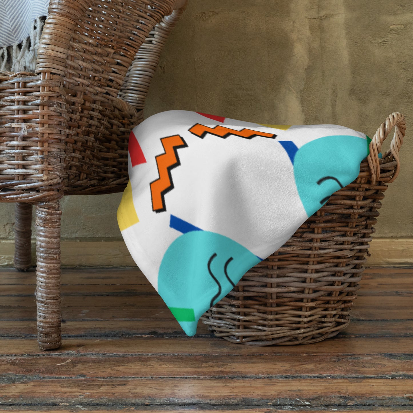 Retro pop geometric throw blanket with colorful 80s Memphis design by Hipyfi Clothes & Design 50x60-lifestyle-3