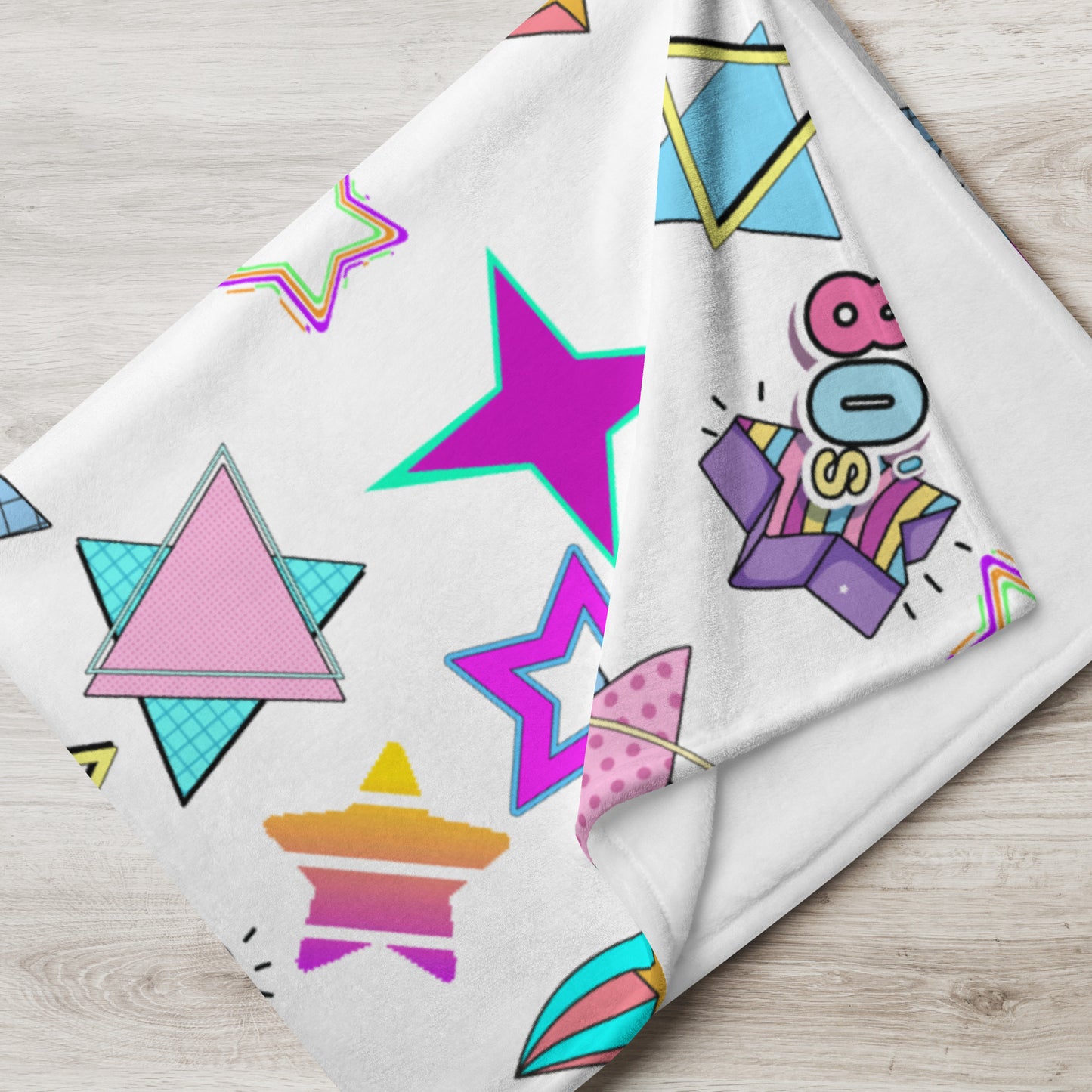 Hipyfi Retro Throw Blanket with 1980s geometric stars and Memphis design in vibrant neon colors 50x60-lifestyle