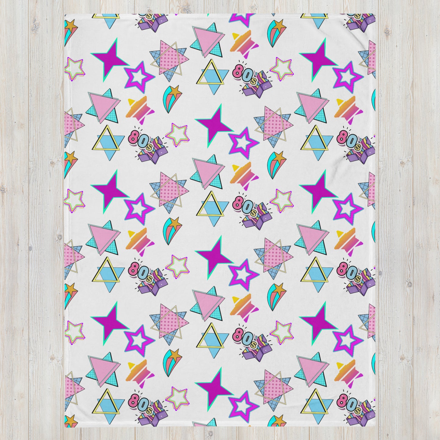 Hipyfi Retro Throw Blanket with 1980s geometric stars and Memphis design in vibrant neon colors 60x80-front
