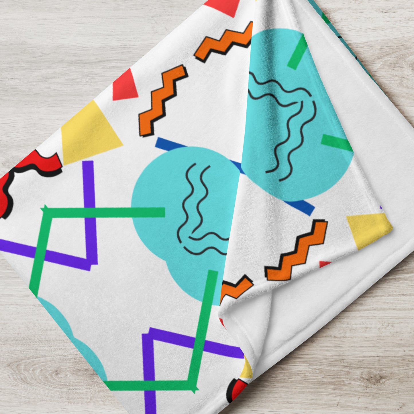 Retro pop geometric throw blanket with colorful 80s Memphis design by Hipyfi Clothes & Design 60x80-lifestyle-6
