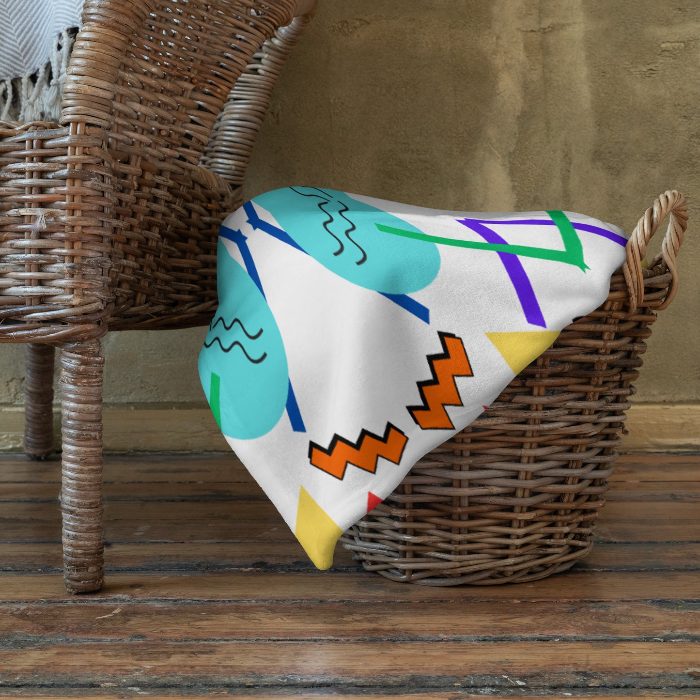 Retro pop geometric throw blanket with colorful 80s Memphis design by Hipyfi Clothes & Design 60x80-lifestyle-4