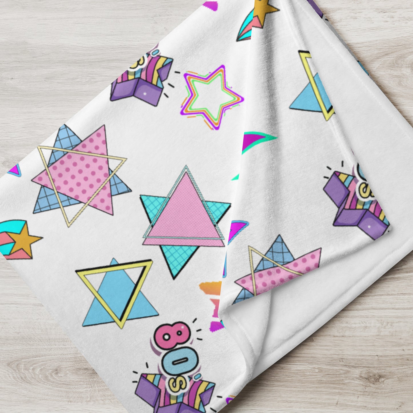 Hipyfi Retro Throw Blanket with 1980s geometric stars and Memphis design in vibrant neon colors 60x80-lifestyle