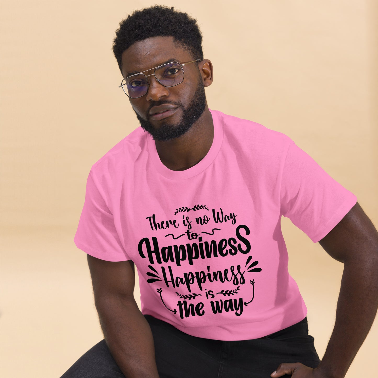 Unisex graphic t-shirt with inspirational quote – Happiness Way Tee by Hipyfi Clothes & Design. azalea-front-2