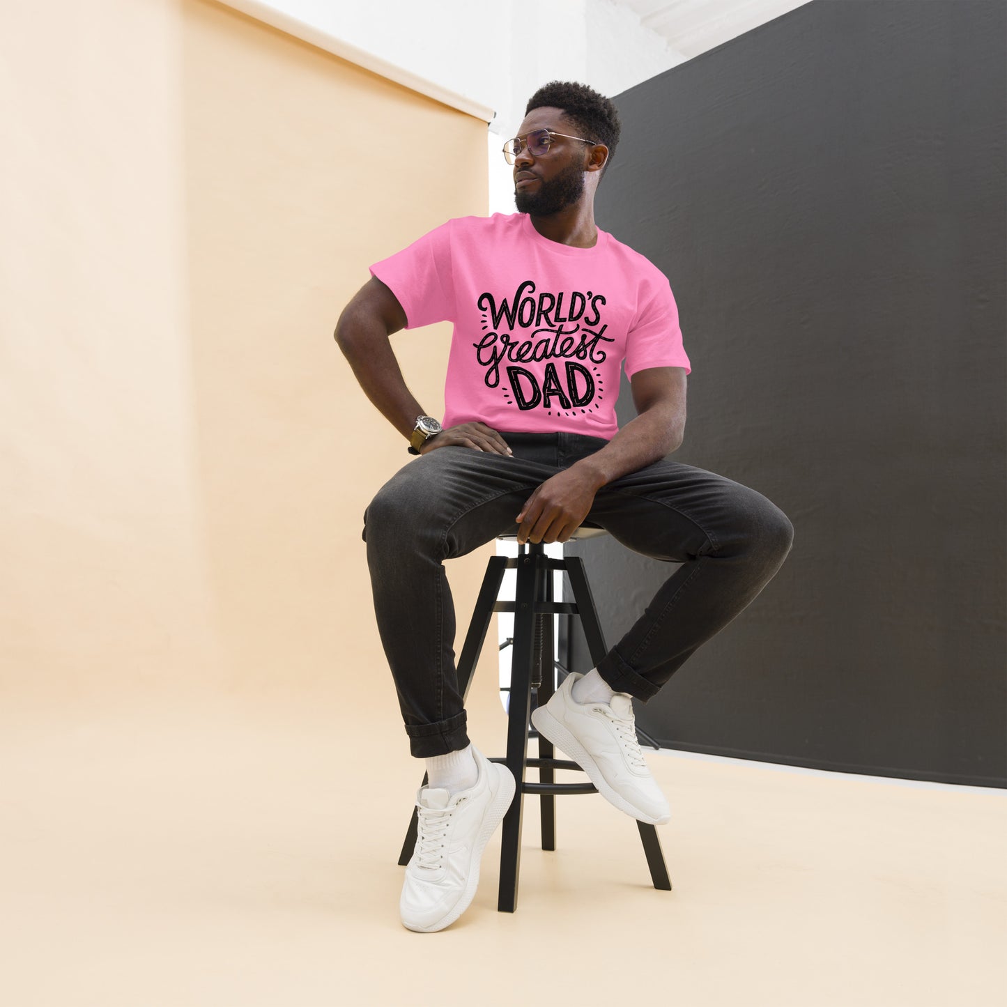 World’s Greatest Dad T-Shirt – Unisex black and white graphic tee with bold typography, perfect Father’s Day gift by Hipyfi Clothes & Design. azalea-front-2