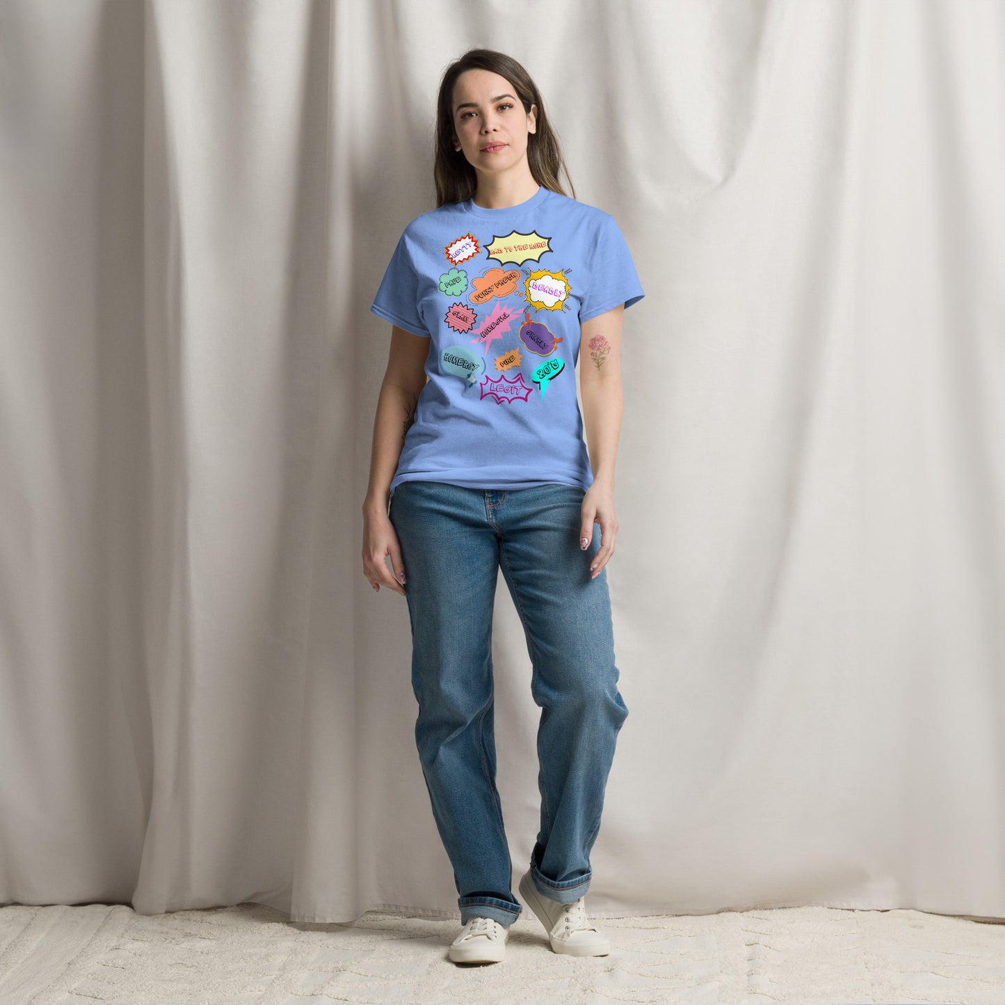 80s Comic Style Unisex T-Shirt with Retro Pop Art Graphic – Hipyfi Clothes & Design. carolina-blue-front-3