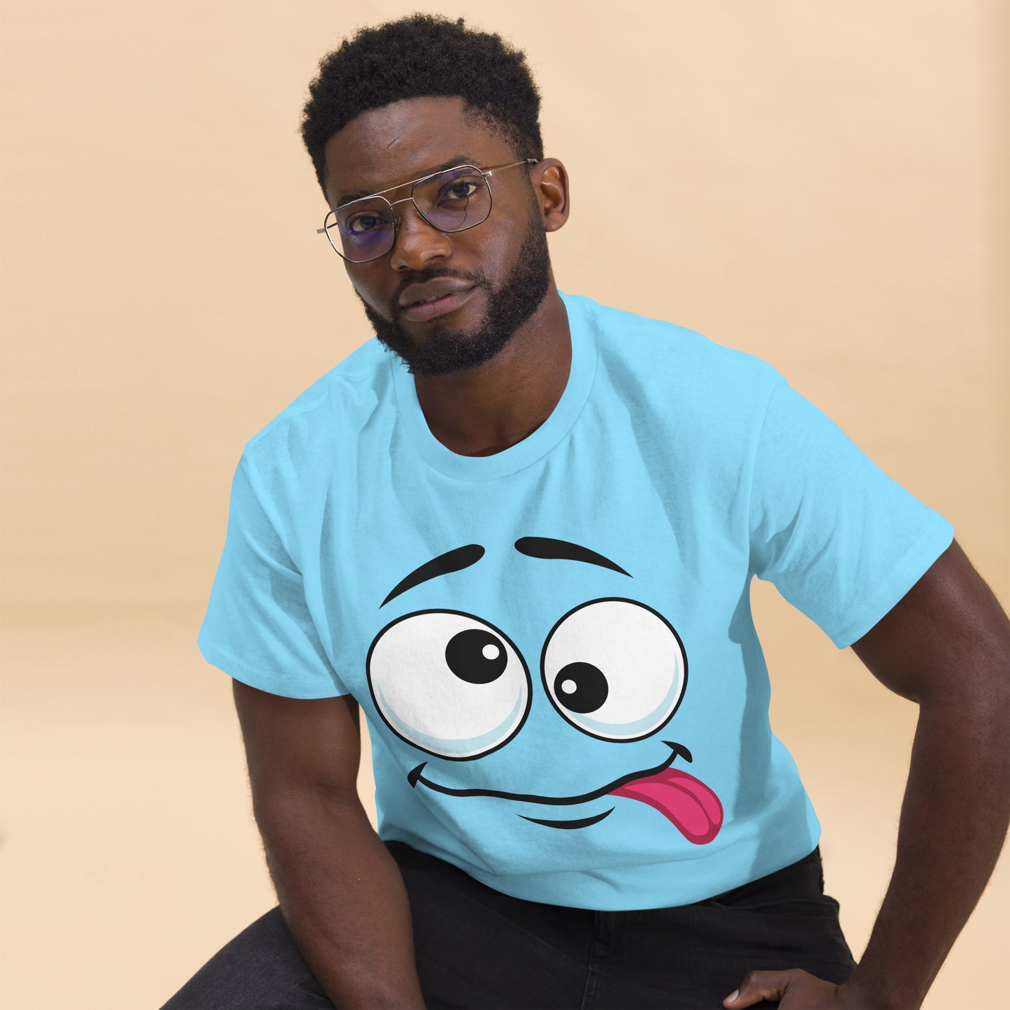 Hipyfi Playful Whimsical Cartoon Face Unisex T-Shirt – Fun Graphic Tee for Streetwear. sky-front-2