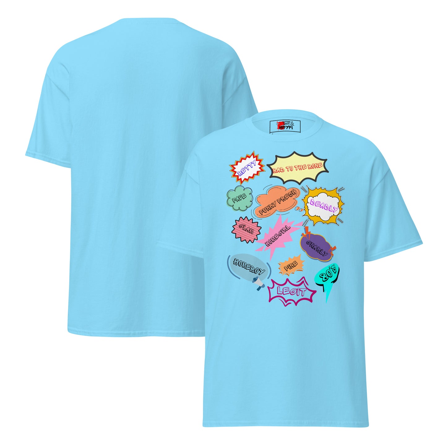 80s Comic Style Unisex T-Shirt with Retro Pop Art Graphic – Hipyfi Clothes & Design. sky-front-and-back