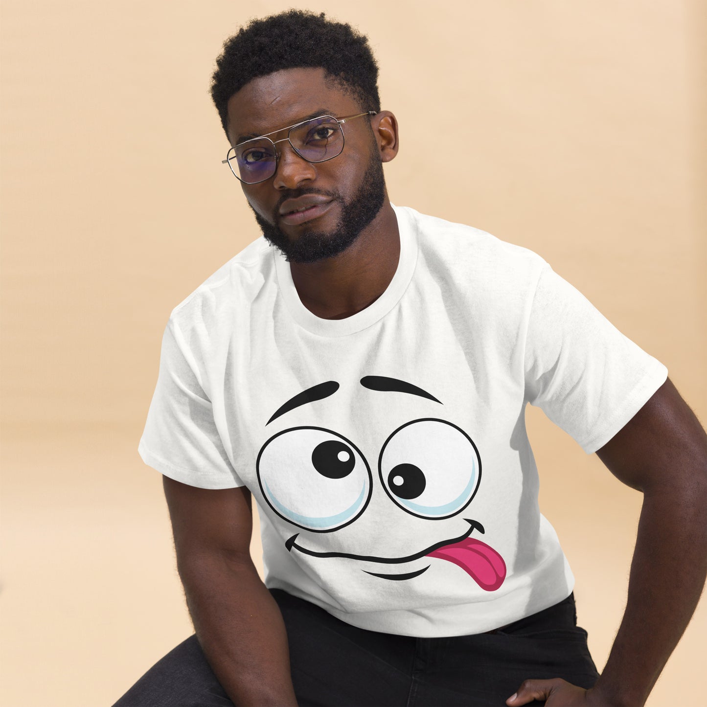 Hipyfi Playful Whimsical Cartoon Face Unisex T-Shirt – Fun Graphic Tee for Streetwear. white-front-2