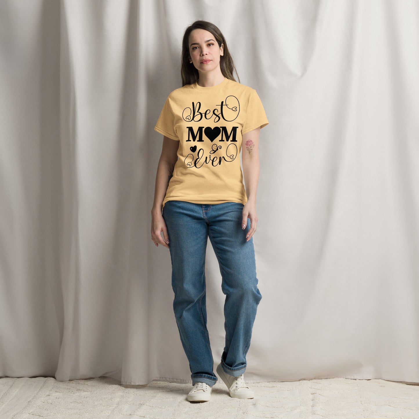Best Mom Ever unisex graphic t-shirt in classic fit by Hipyfi Clothes & Design – perfect Mother’s Day gift in white with heart and butterfly typography. yellow-haze-front