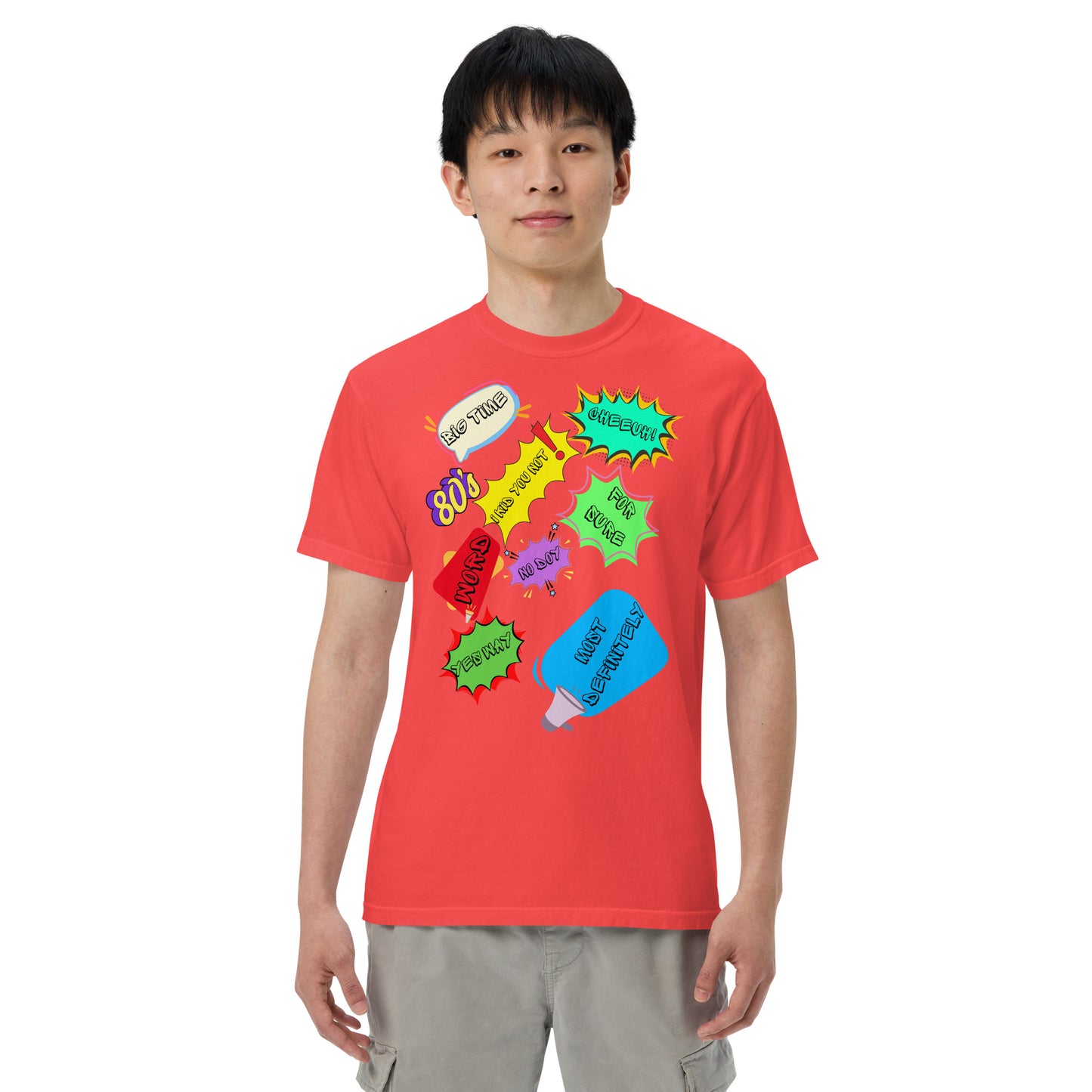 Hipyfi Retro 80s Pop Art Unisex Heavyweight T-Shirt - Vintage Graphic Design, 100% Cotton, Garment-Dyed, Comfortable Fit. paprika-front