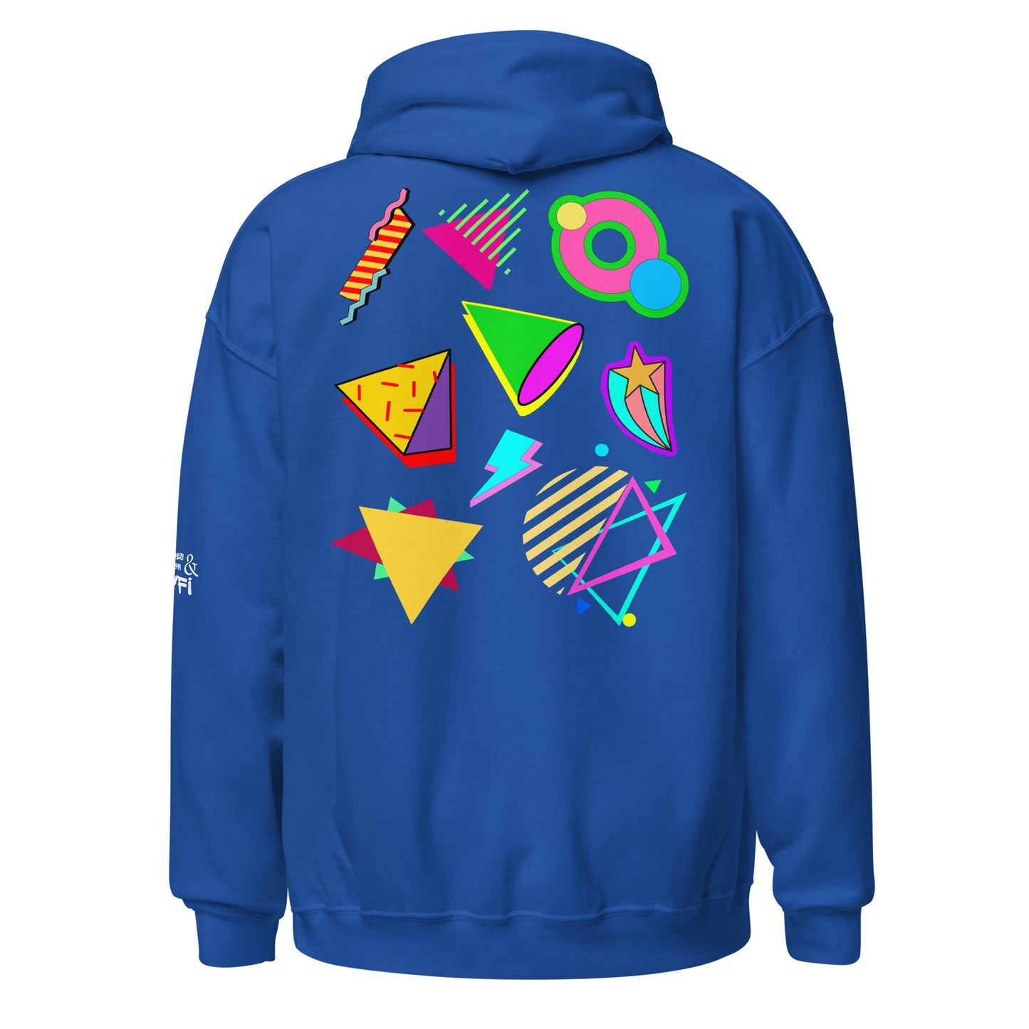 Unisex Neon Retro Pop Hoodie with 80s Memphis Graphic Design by Hipyfi. royal-back