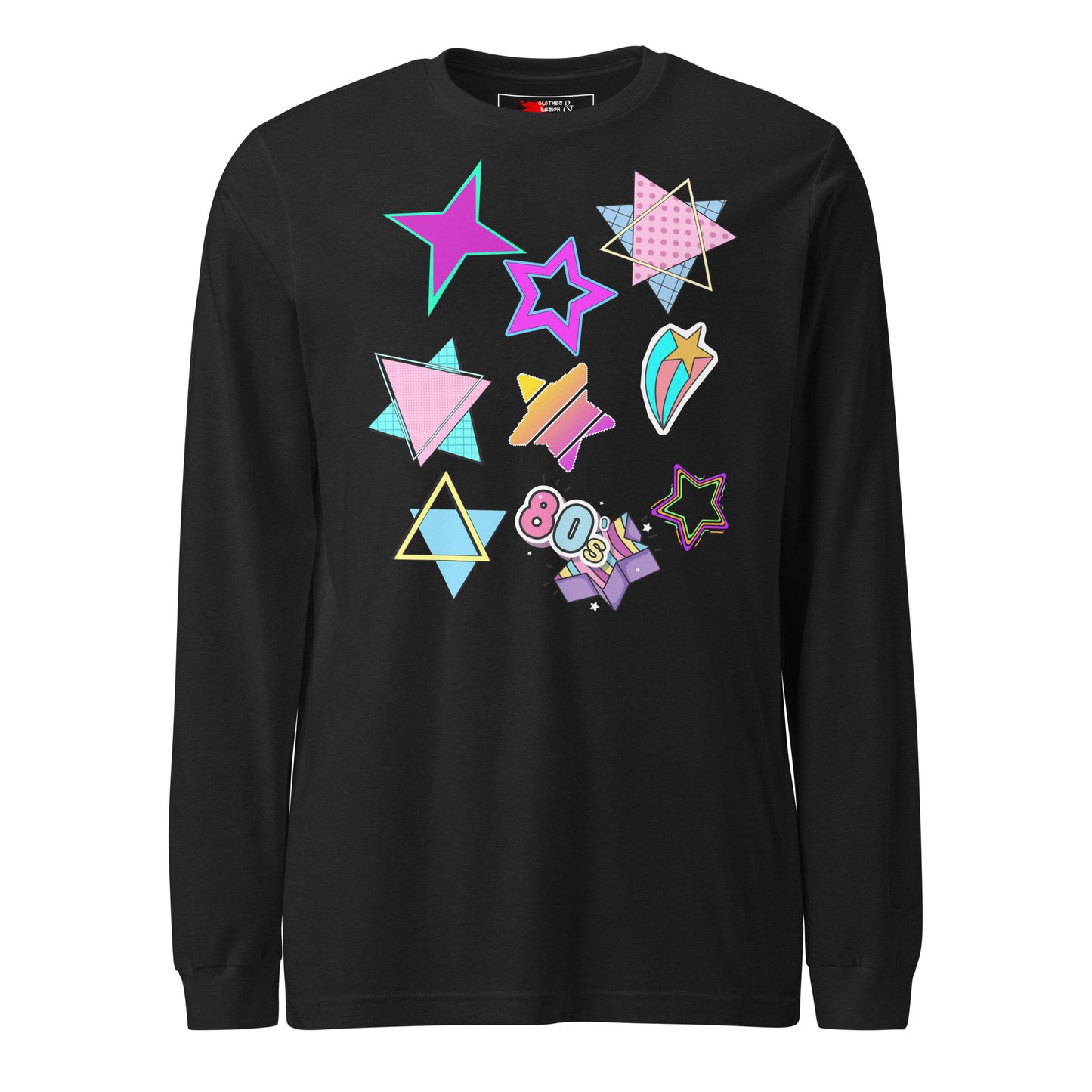 Unisex 80s graphic long sleeve t-shirt with Memphis design – retro pop art style by Hipyfi Clothes & Design. black-heather-front-5