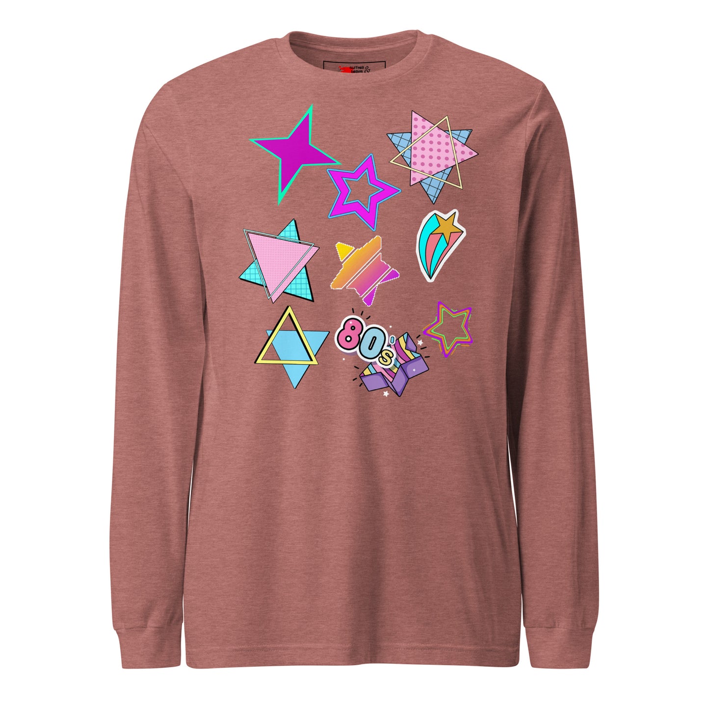 Unisex 80s graphic long sleeve t-shirt with Memphis design – retro pop art style by Hipyfi Clothes & Design. heather-mauve-front-5