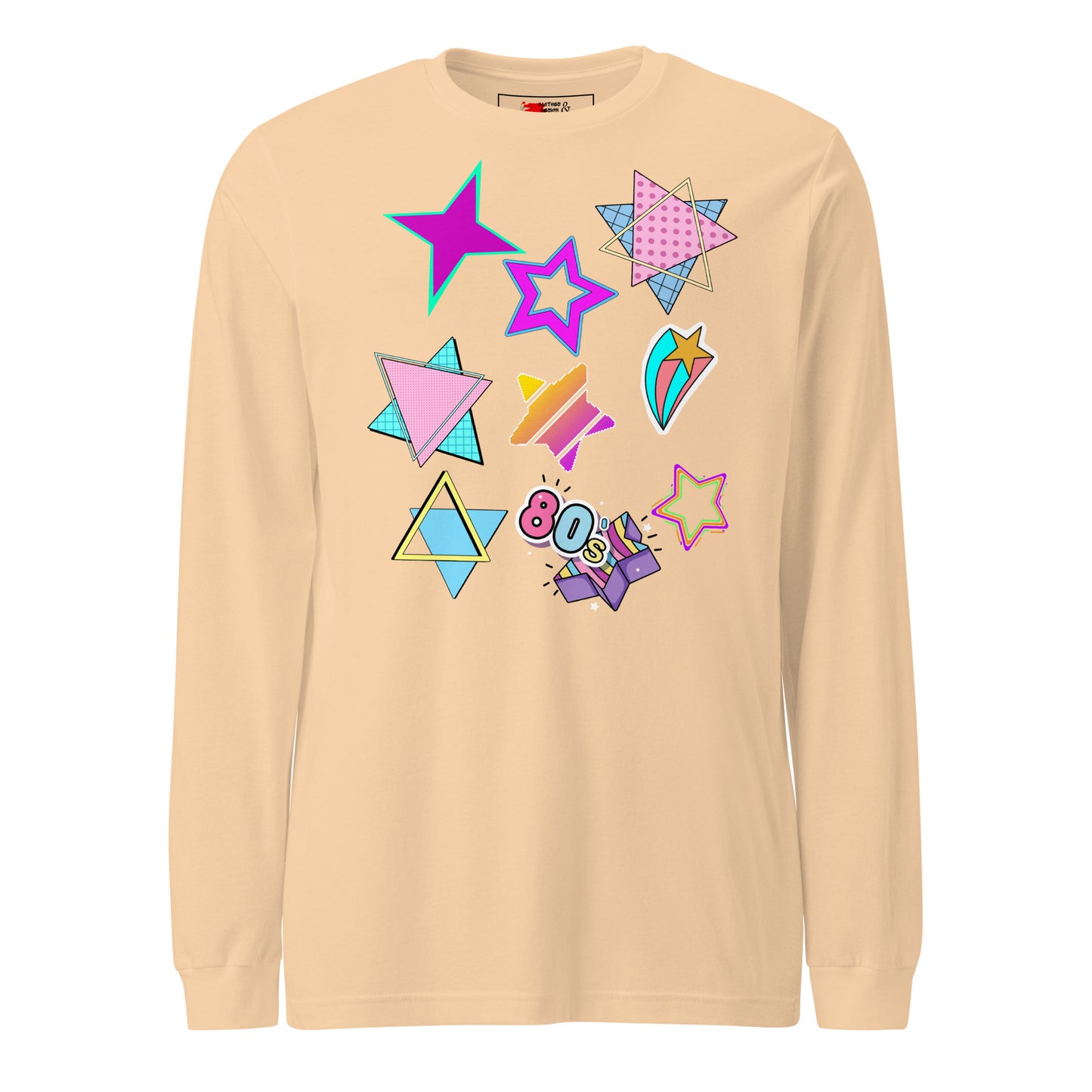 Unisex 80s graphic long sleeve t-shirt with Memphis design – retro pop art style by Hipyfi Clothes & Design. sand-dune-front-5