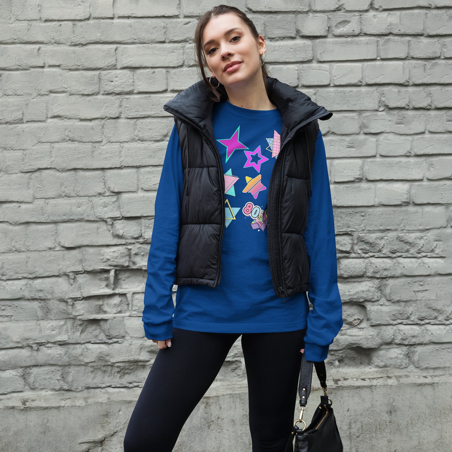 Unisex 80s graphic long sleeve t-shirt with Memphis design – retro pop art style by Hipyfi Clothes & Design. true-royal-front-3
