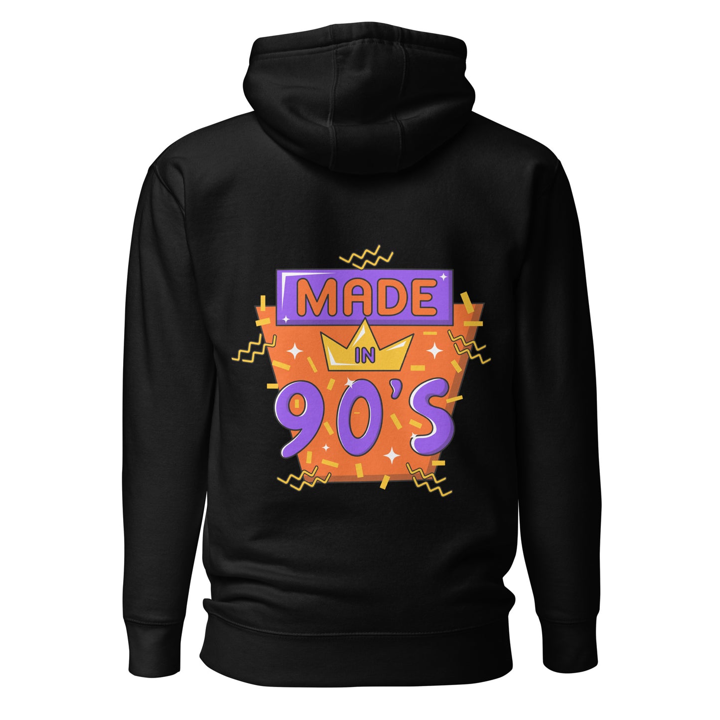 Back to 90s retro unisex graphic hoodie with colorful vintage design – Hipyfi Clothes & Design. black-back-2