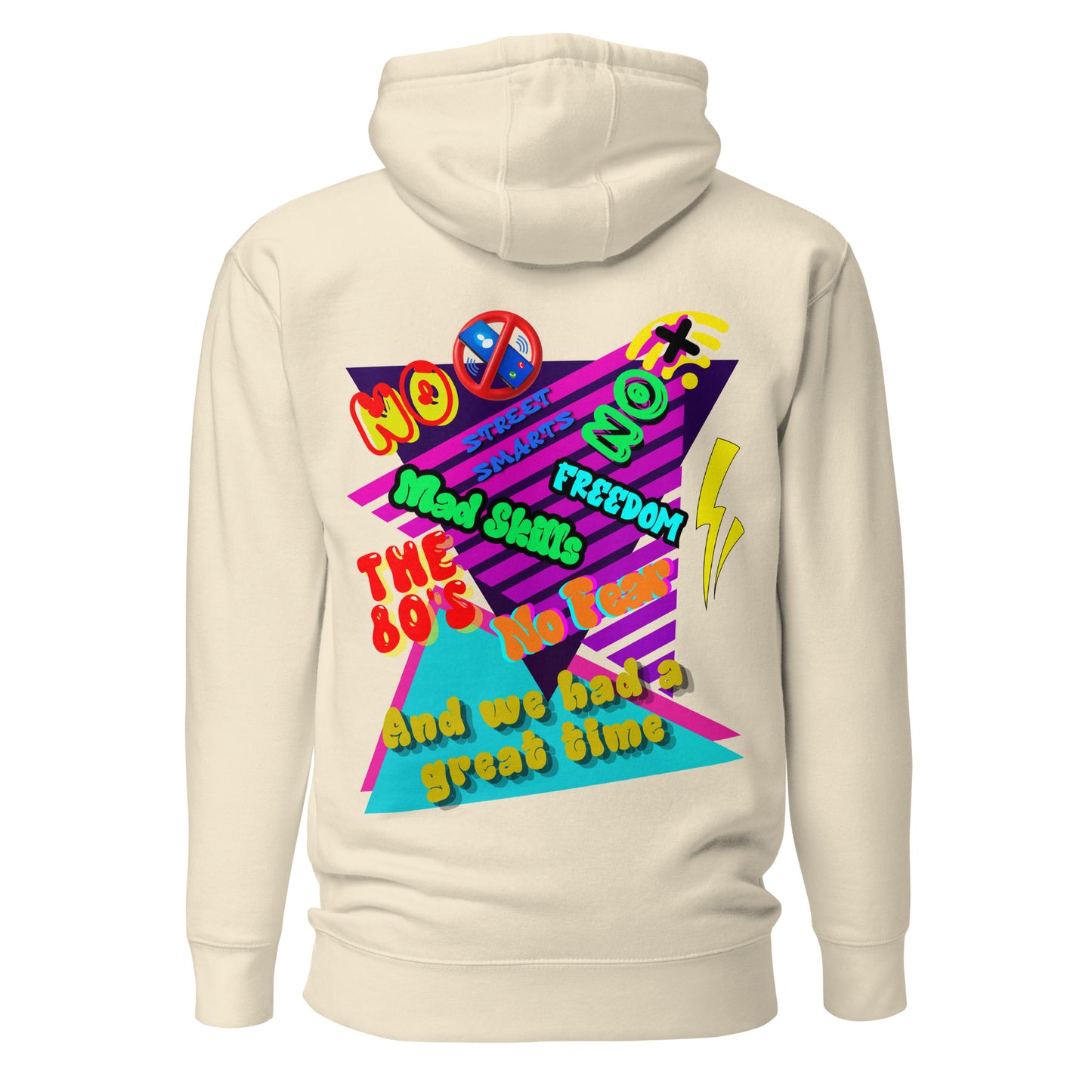 Unisex retro 80s graffiti hoodie with neon colors and streetwear design by Hipyfi Clothes & Design bone-back-2