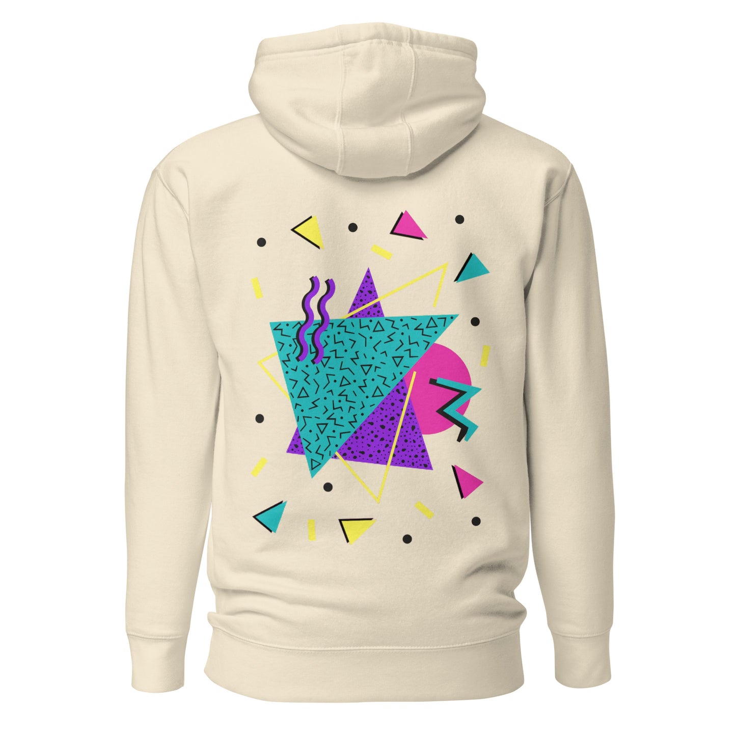 Retro Pop Memphis Hoodie with colorful geometric abstract design – unisex streetwear by Hipyfi Clothes & Design. bone-back-2