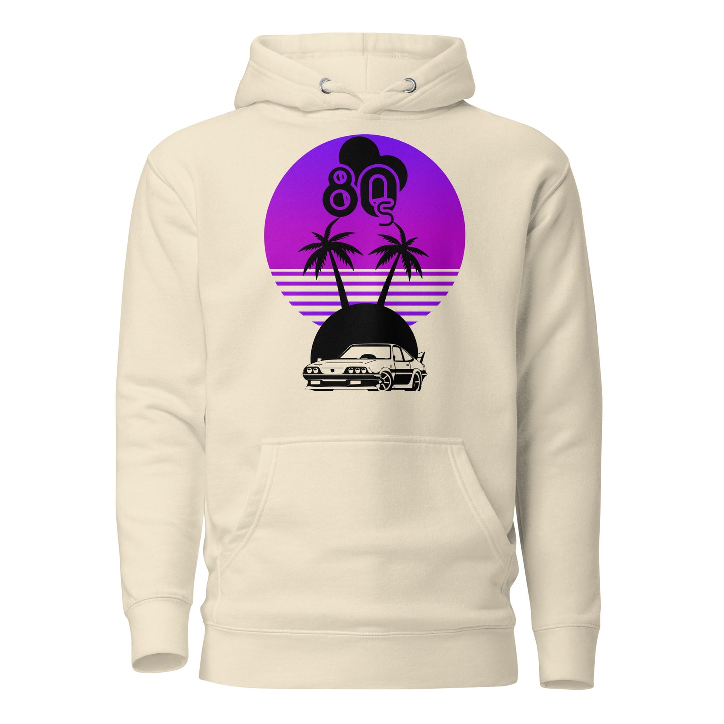Vaporwave Sunset Unisex Hoodie with retro 80s synthwave design by Hipyfi Clothes & Design. bone-front-2