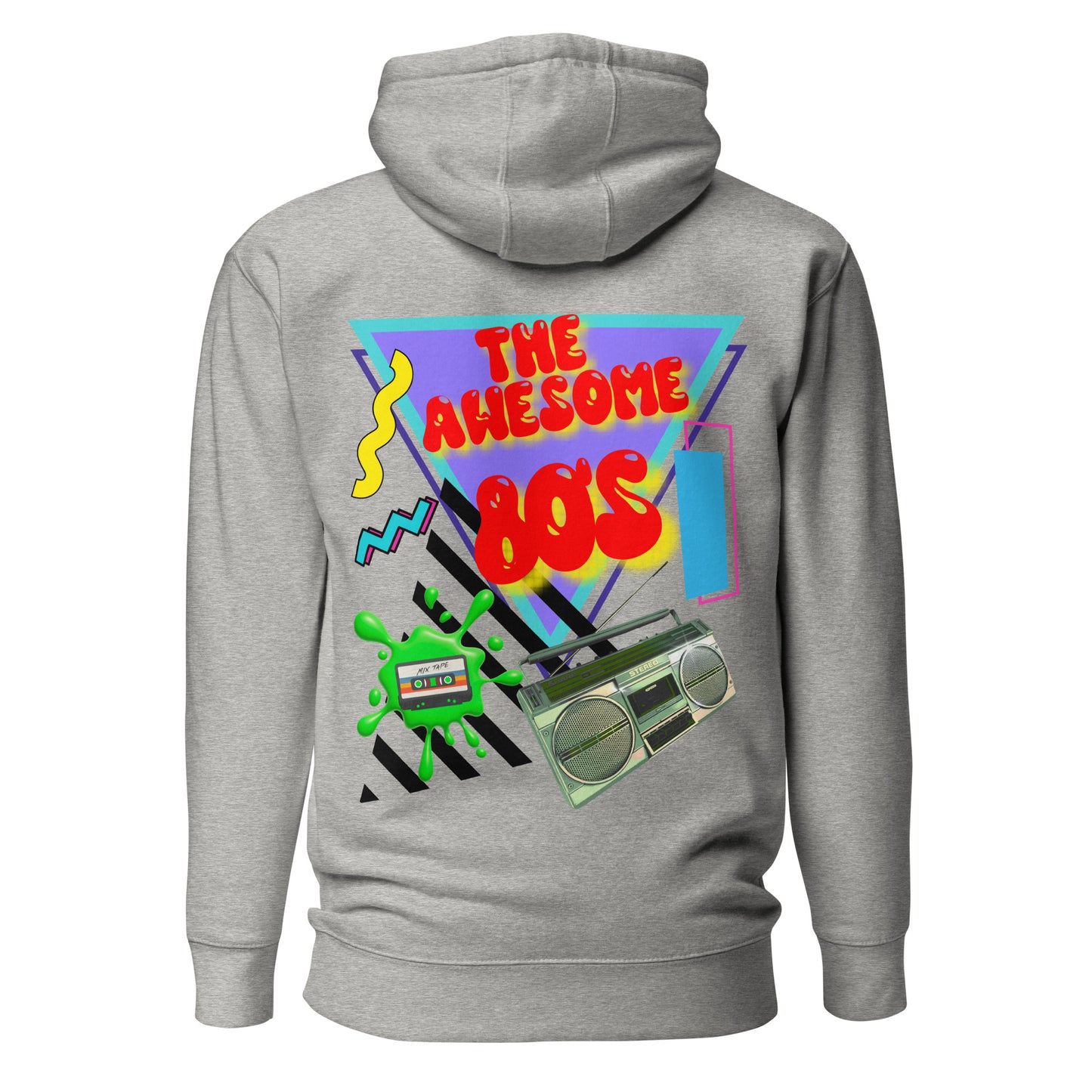 Hipyfi Premium 80s Neon Graphic Hoodie – Unisex Retro Pop Culture Design, Vibrant 80s-inspired geometric graphics. carbon-grey-back-2