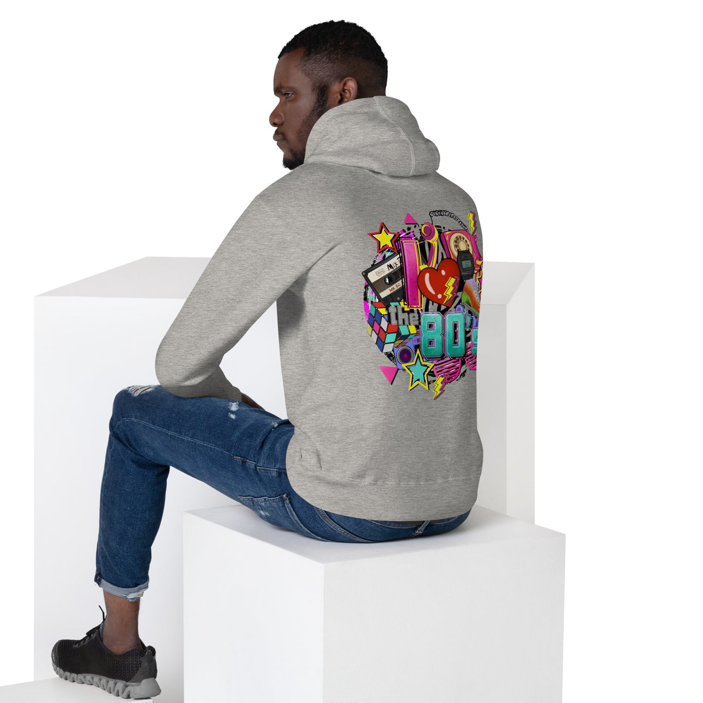 Unisex 80s Retro Hoodie with bold graphic design and 'I'm Not Weird, I'm Awesome' quote – Hipyfi Clothes & Design. carbon-grey-back