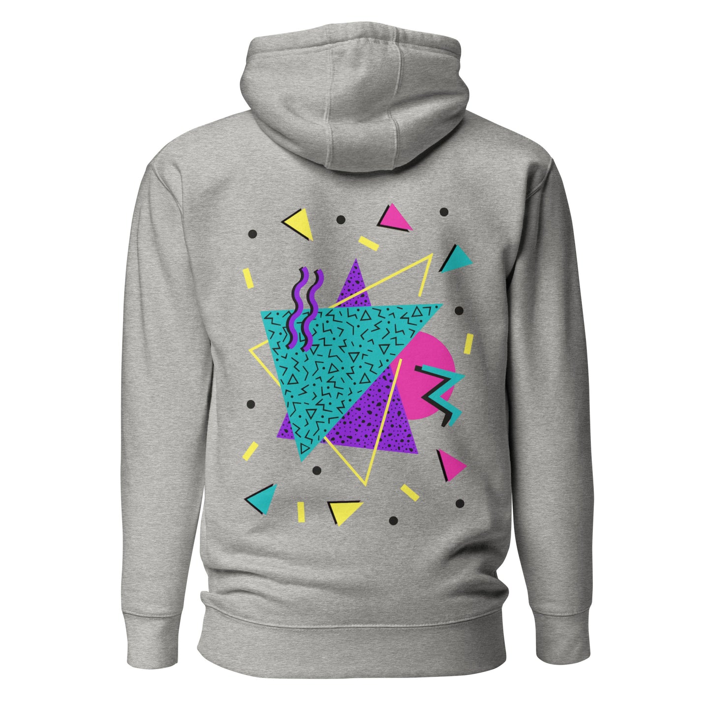 Retro Pop Memphis Hoodie with colorful geometric abstract design – unisex streetwear by Hipyfi Clothes & Design. carbon-grey-back-2