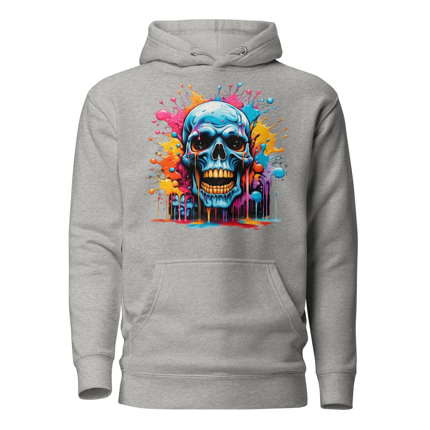 Blue Skull Splash Unisex Streetwear Hoodie by Hipyfi – Digital Art and Graffiti Style. carbon-grey-front-2