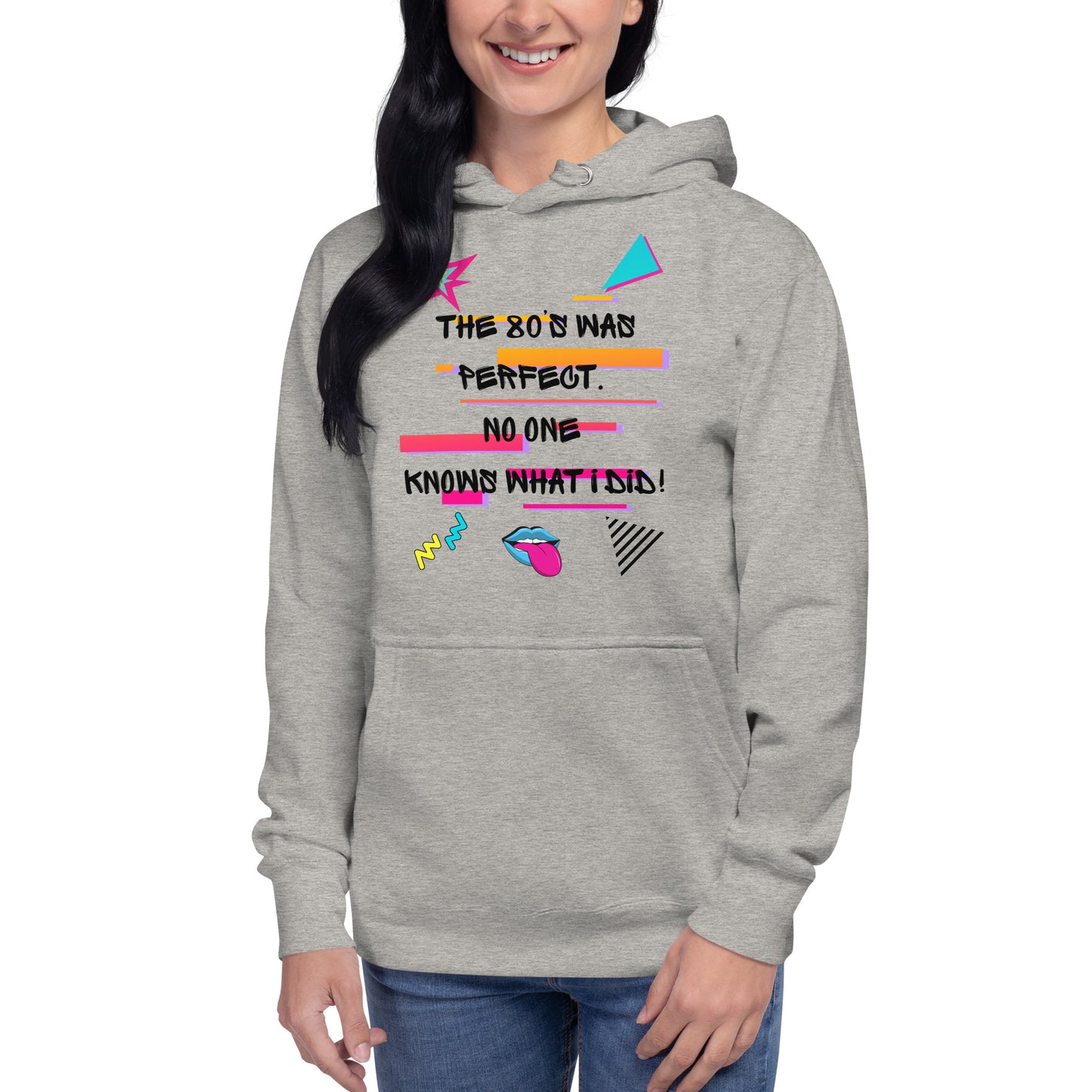 Unisex retro 80s graffiti hoodie with neon colors and streetwear design by Hipyfi Clothes & Design carbon-grey-front