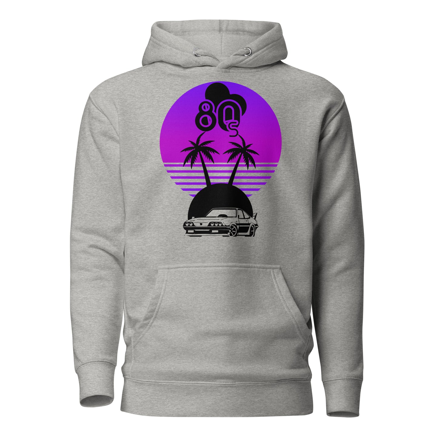 Vaporwave Sunset Unisex Hoodie with retro 80s synthwave design by Hipyfi Clothes & Design. carbon-grey-front-2