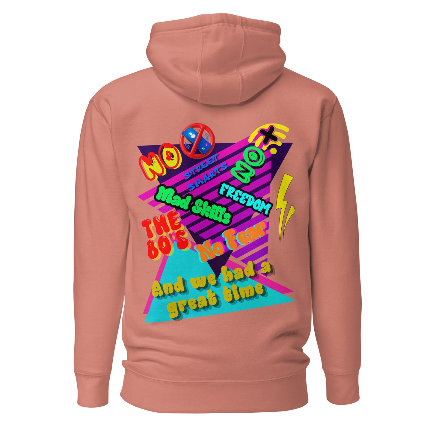 Unisex retro 80s graffiti hoodie with neon colors and streetwear design by Hipyfi Clothes & Design dusty-rose-back-2