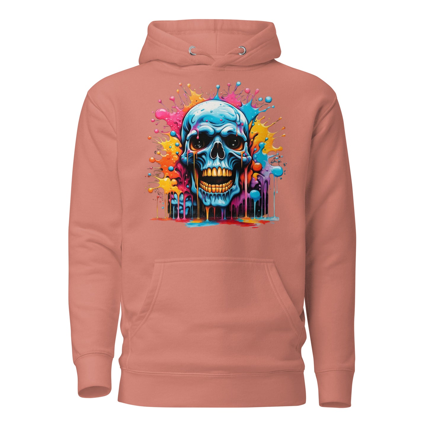 Blue Skull Splash Unisex Streetwear Hoodie by Hipyfi – Digital Art and Graffiti Style. dusty-rose-front-2