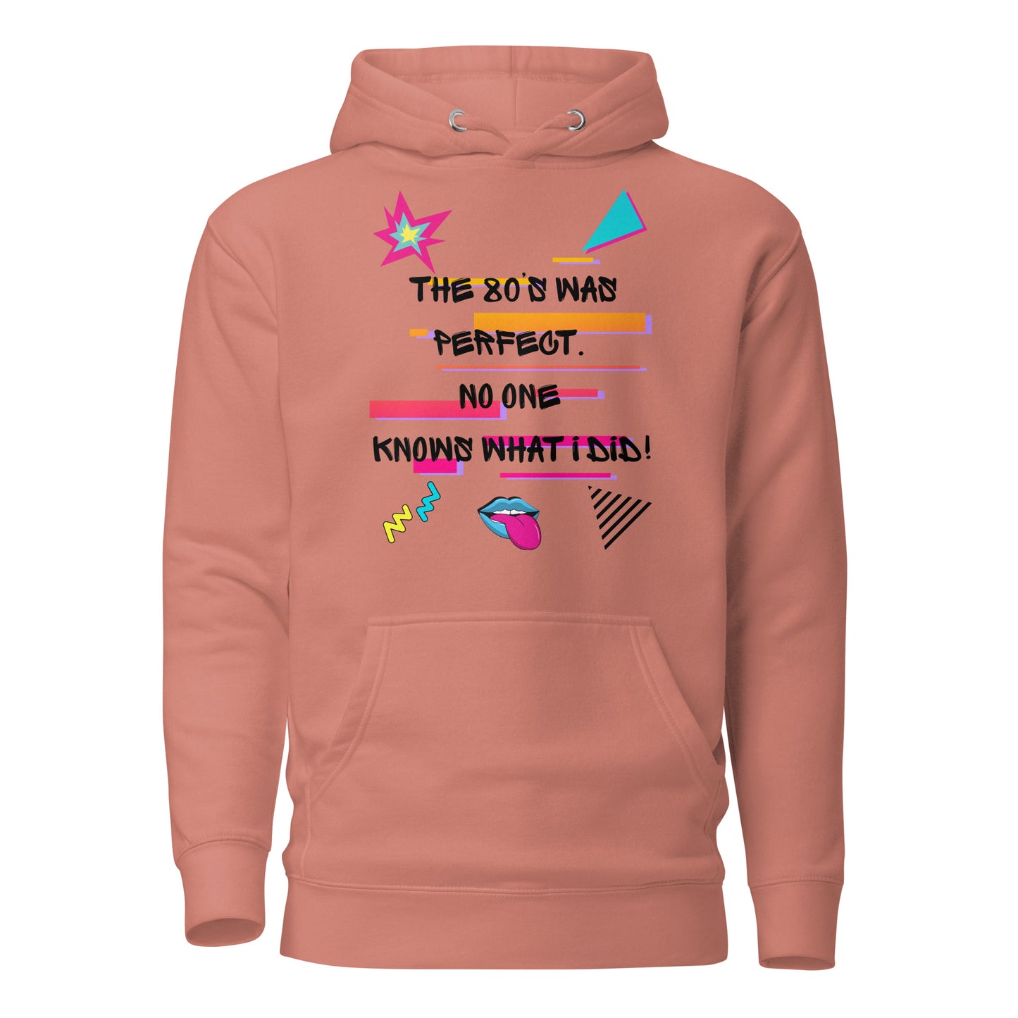 Unisex retro 80s graffiti hoodie with neon colors and streetwear design by Hipyfi Clothes & Design dusty-rose-front-2