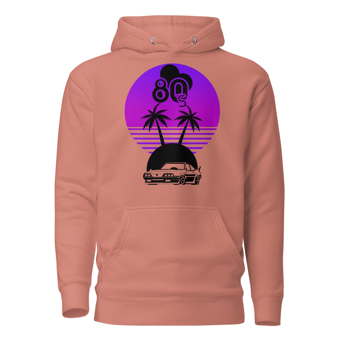 Vaporwave Sunset Unisex Hoodie with retro 80s synthwave design by Hipyfi Clothes & Design. dusty-rose-front-2