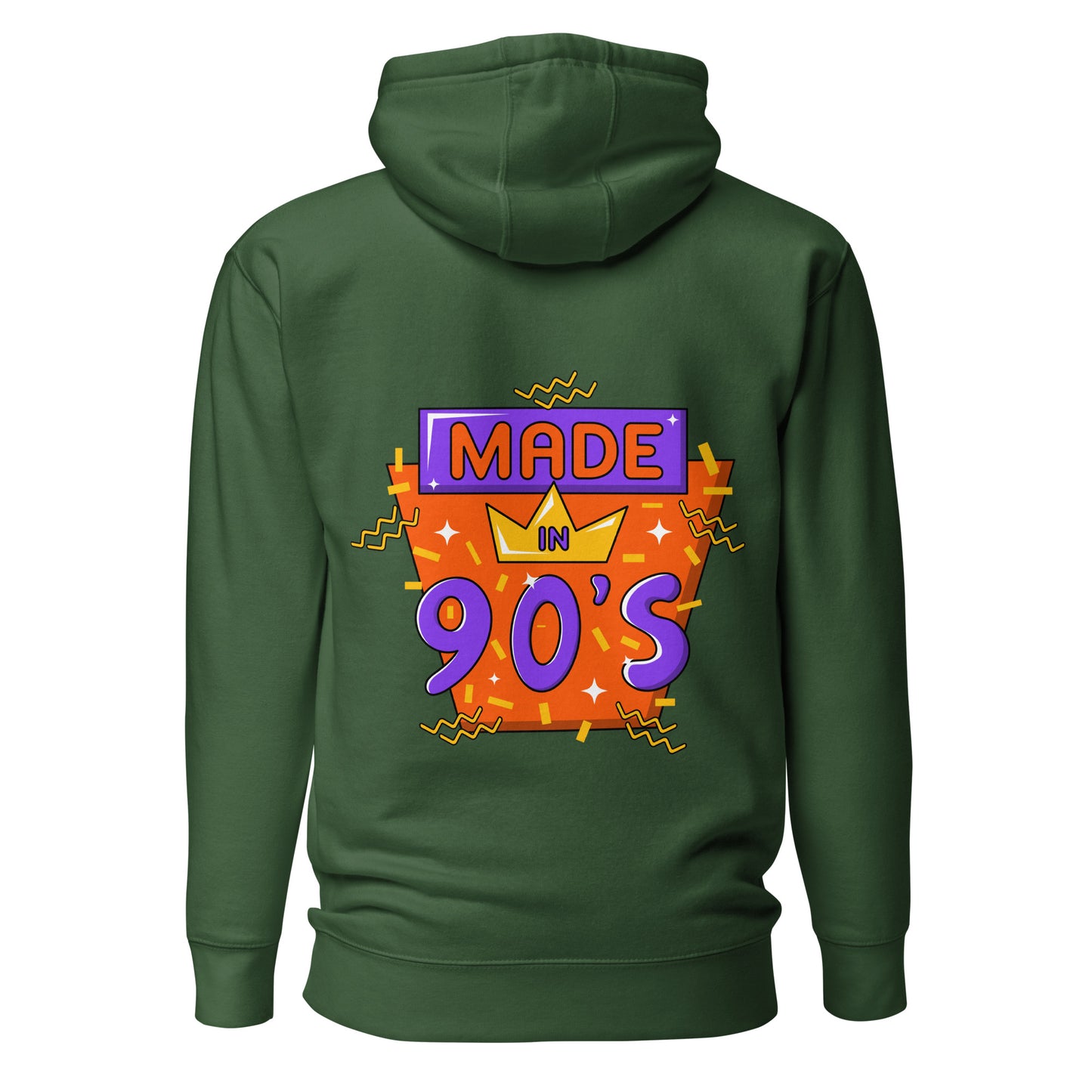 Back to 90s retro unisex graphic hoodie with colorful vintage design – Hipyfi Clothes & Design. forest-green-back-2