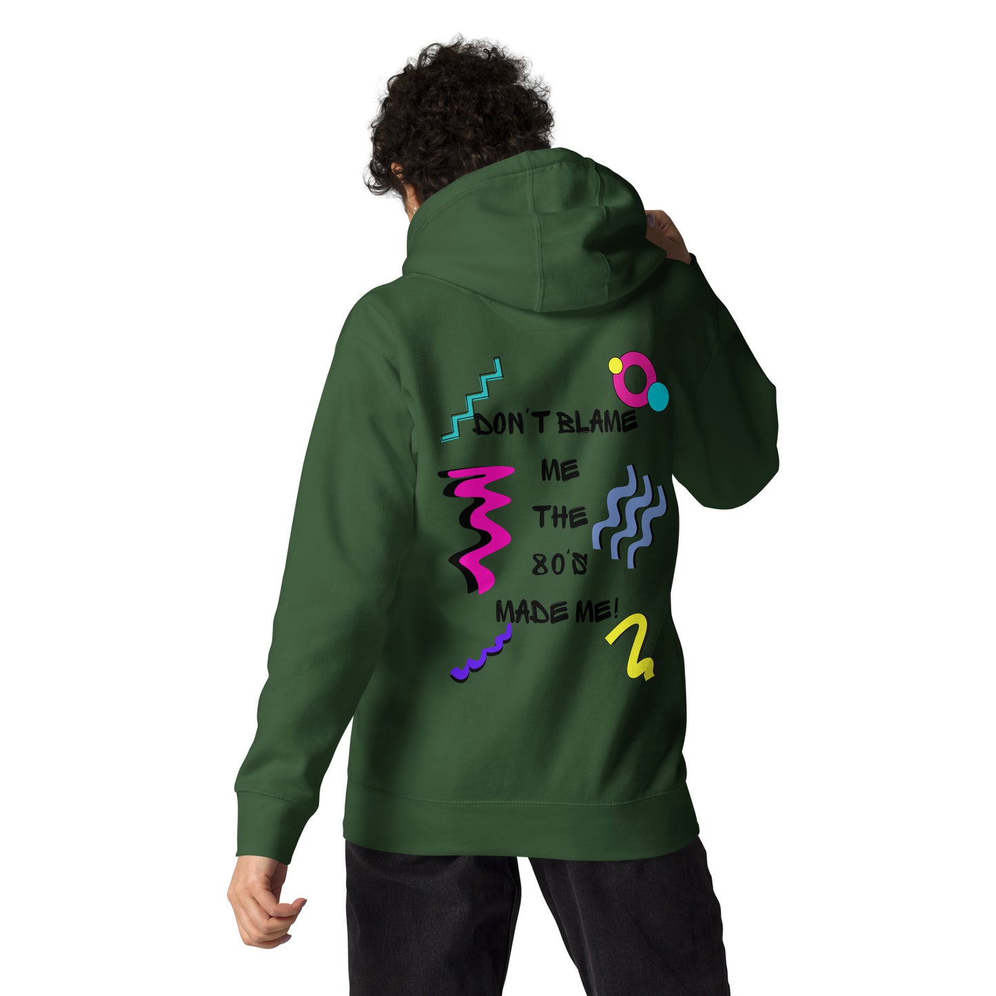 Unisex 80s graphic hoodie with retro slogan – Made in the 80s Vibes by Hipyfi Clothes & Design. forest-green-back