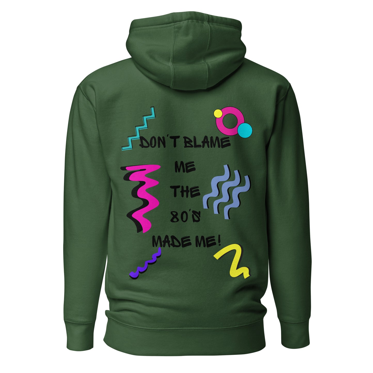 Unisex 80s graphic hoodie with retro slogan – Made in the 80s Vibes by Hipyfi Clothes & Design. forest-green-back-2
