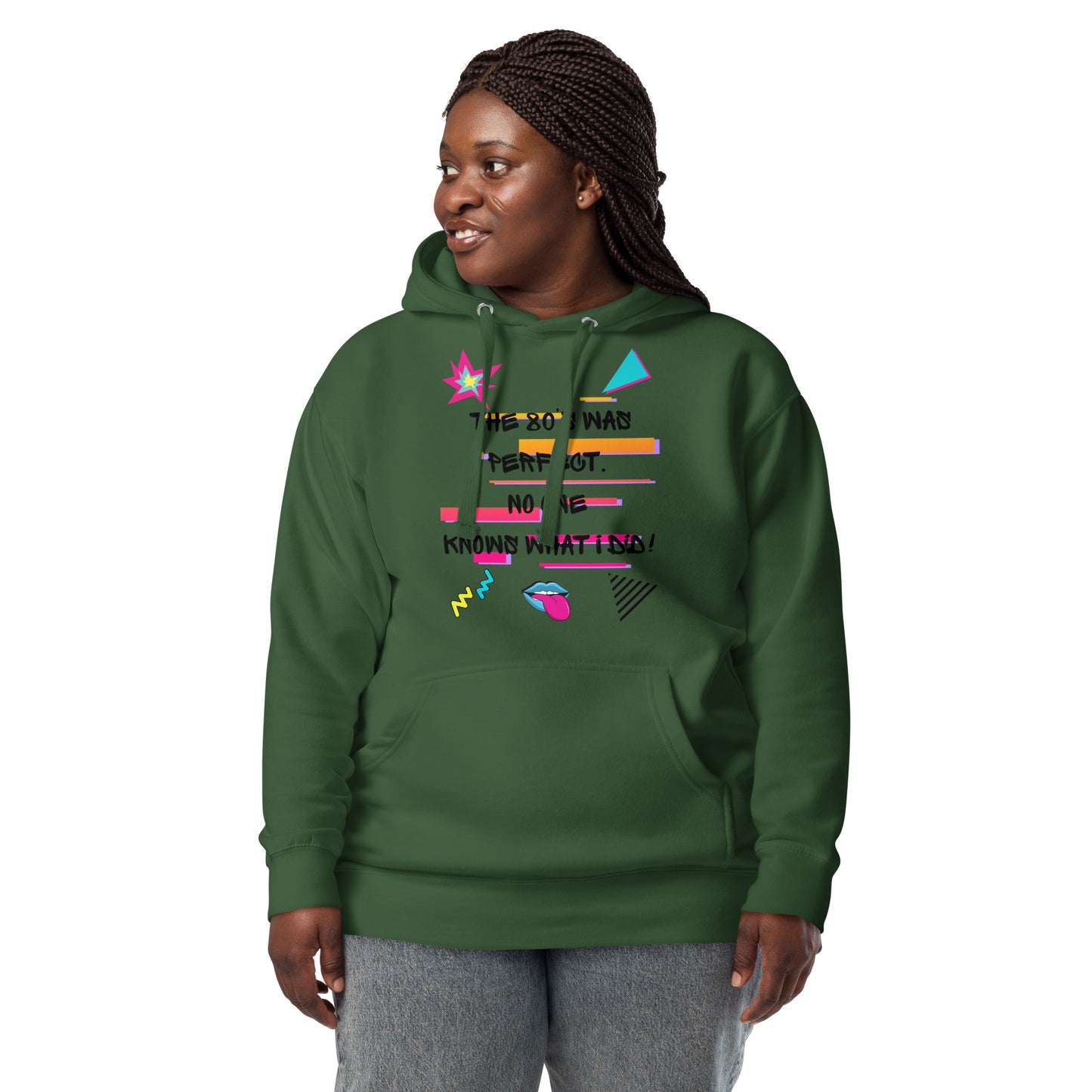 Unisex retro 80s graffiti hoodie with neon colors and streetwear design by Hipyfi Clothes & Design forest-green-front