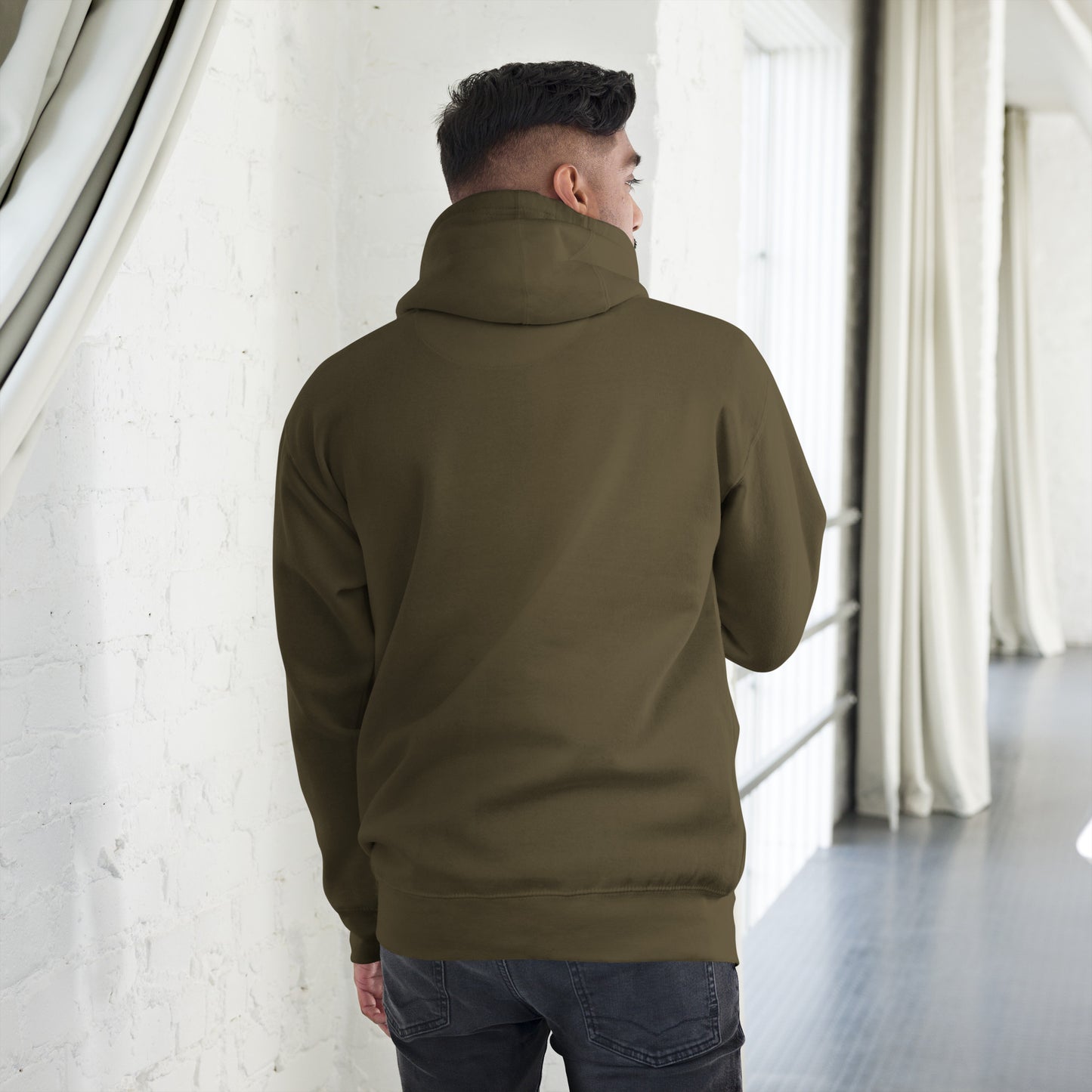 Unisex Good Vibes Cat Hoodie featuring a dabbing cat in hip-hop streetwear – premium graphic hoodie by Hipyfi Clothes & Design. military-green-back