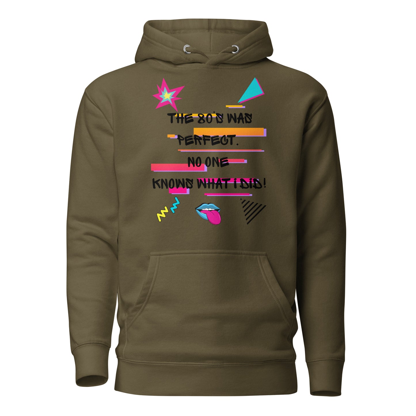 Unisex retro 80s graffiti hoodie with neon colors and streetwear design by Hipyfi Clothes & Design military-green-front-2