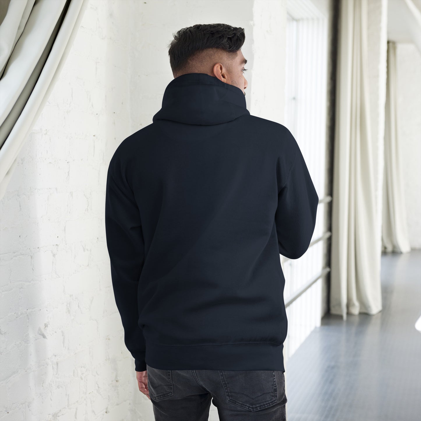 Unisex premium hoodie with Chinese dragon design – streetwear graphic by Hipyfi Clothes & Design. navy-blazer-back