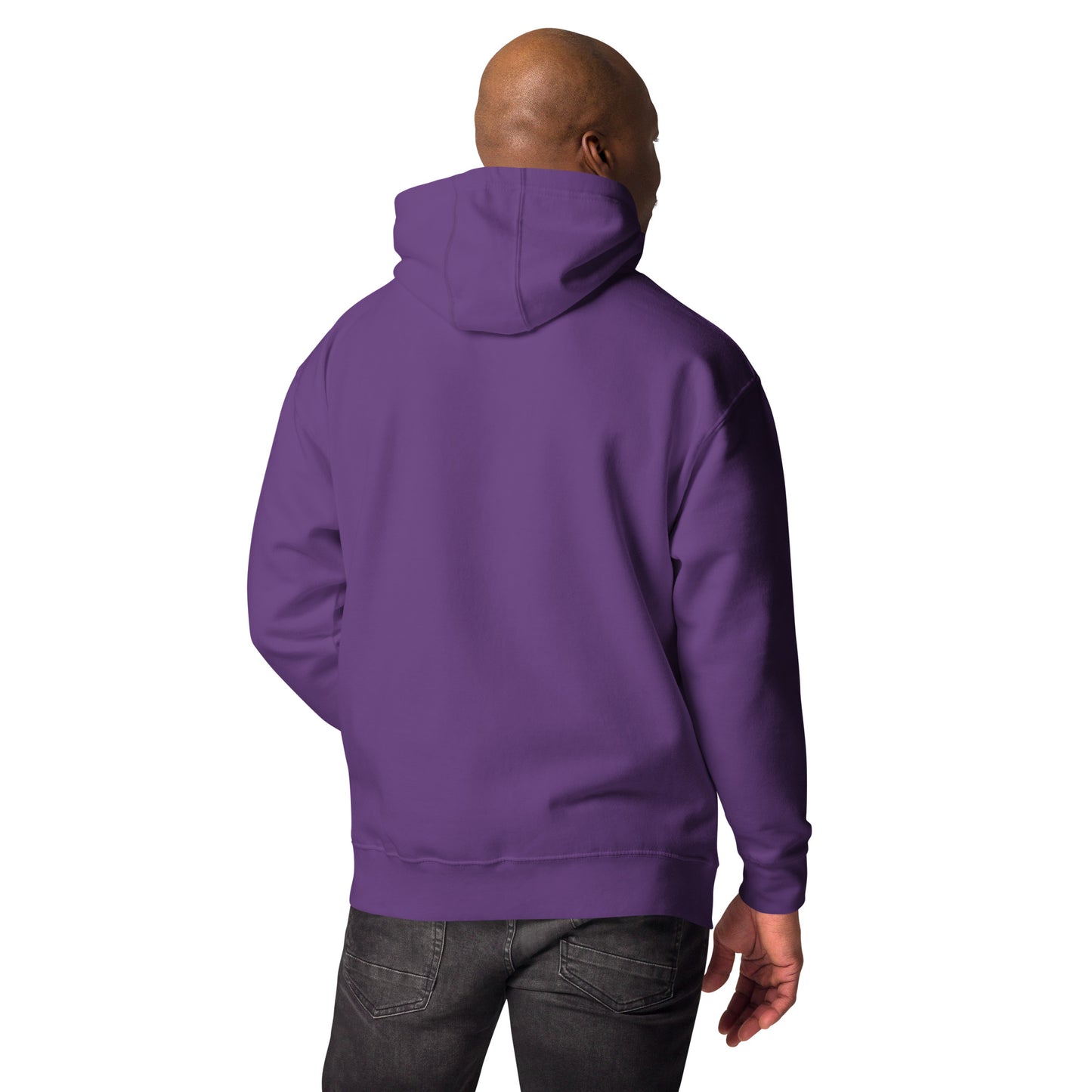Funny pug mugshot graphic on unisex streetwear hoodie – Cool Dog design by Hipyfi Clothes & Design. purple-back