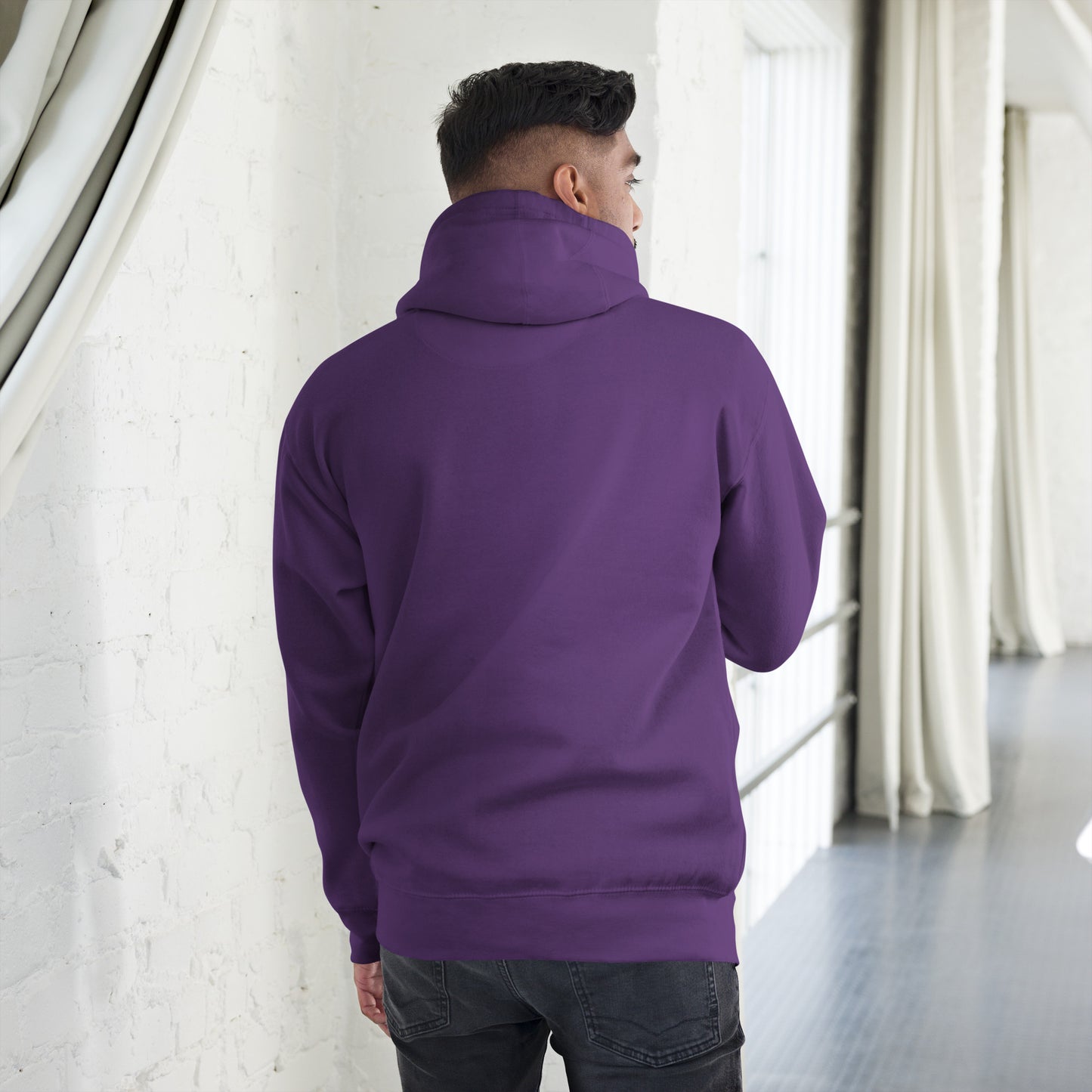 Unisex Good Vibes Cat Hoodie featuring a dabbing cat in hip-hop streetwear – premium graphic hoodie by Hipyfi Clothes & Design. purple-back