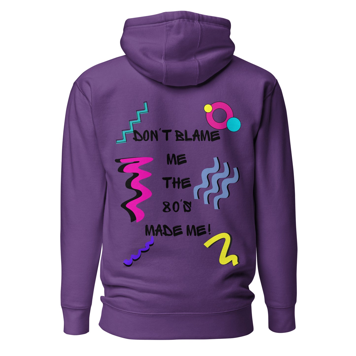Unisex 80s graphic hoodie with retro slogan – Made in the 80s Vibes by Hipyfi Clothes & Design. purple-back-2