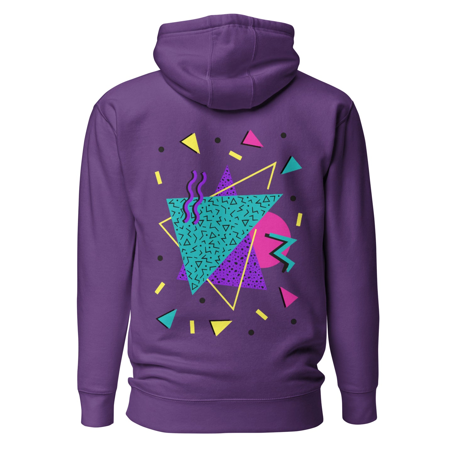 Retro Pop Memphis Hoodie with colorful geometric abstract design – unisex streetwear by Hipyfi Clothes & Design. purple-back-2